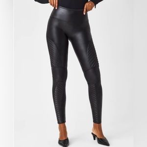 SPANX Faux Black Leather Pants Moto Leggings Size XS